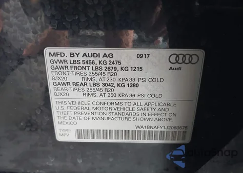 2018 Audi Q5 2.0T Premium/2.0T Tech Premium z USA, uszkodzony, nr VIN WA1BNAFY1J2060575
